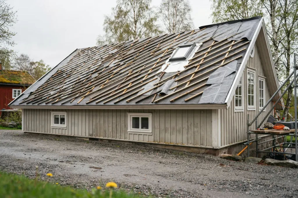 l gga om tak med takf nster och betongpannor